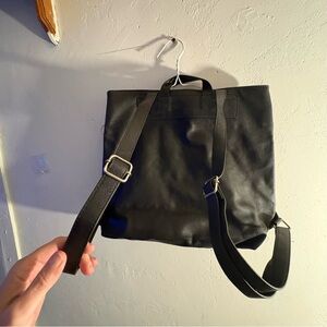 Thirty-One Black Leather Backpack Bag with Silver Accent